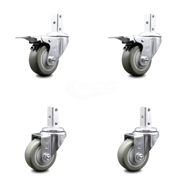 Service Caster 3.5 Inch Gray Poly Swivel 7/8 Inch Square Stem Caster Total Lock Brakes, 2PK SCC-SQTTL20S3514-PPUB-GRY-78-2-S-2 - main